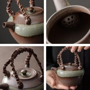 7.4 Fl Oz Antique Handmade Ceramic Small Rough Pottery Teapot And Candle Warmer