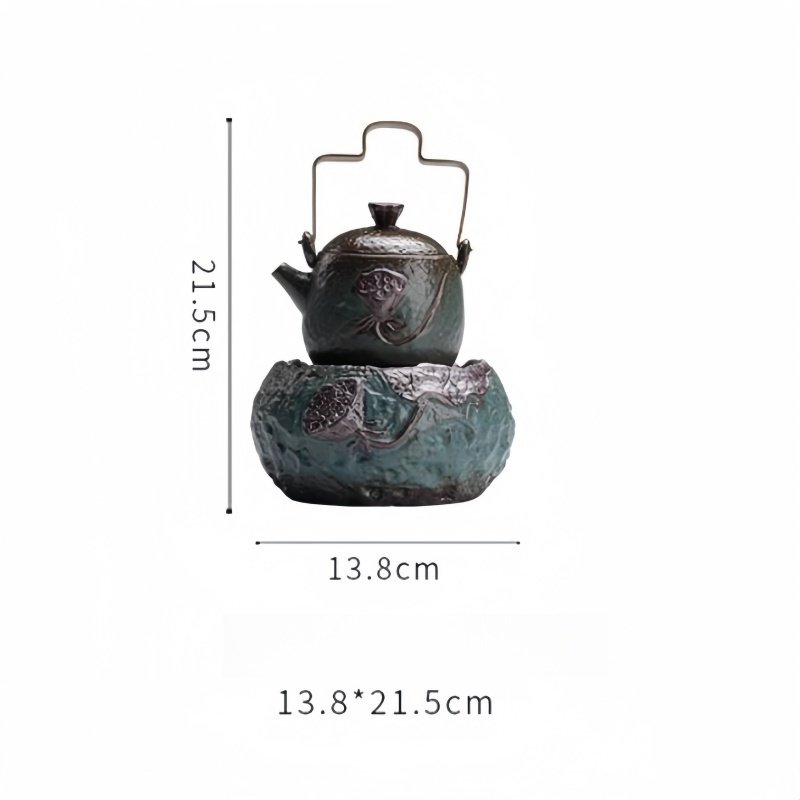 7.4 Fl Oz Vintage Rust Glaze Lotus Theme Old Pottery Heated Tea Kettle With Wax Warmer Set 7.4 Fl Oz Vintage Rust Glaze Lotus Theme Old Pottery Heated Tea Kettle With Wax Warmer Set