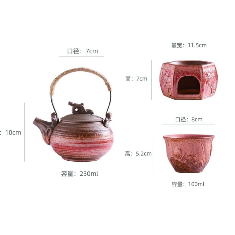 7.8 Fl Oz Traditional Handmade Antique Red And Blue Ceramic Tea Pots And Warmers Set 7.8 Fl Oz Traditional Handmade Antique Red And Blue Ceramic Tea Pots And Warmers Set
