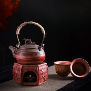 7.8 Fl Oz Traditional Handmade Antique Red And Blue Ceramic Tea Pots And Warmers Set