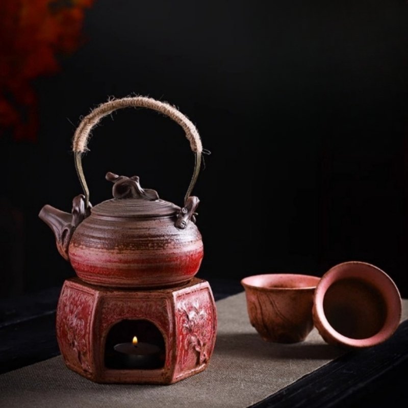 7.8 Fl Oz Traditional Handmade Antique Red And Blue Ceramic Tea Pots And Warmers Set 7.8 Fl Oz Traditional Handmade Antique Red And Blue Ceramic Tea Pots And Warmers Set