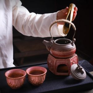 7.8 Fl Oz Traditional Handmade Antique Red And Blue Ceramic Tea Pots And Warmers Set