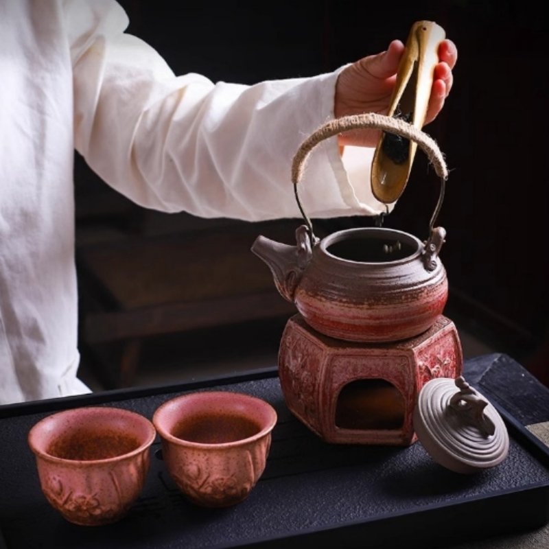 7.8 Fl Oz Traditional Handmade Antique Red And Blue Ceramic Tea Pots And Warmers Set 7.8 Fl Oz Traditional Handmade Antique Red And Blue Ceramic Tea Pots And Warmers Set