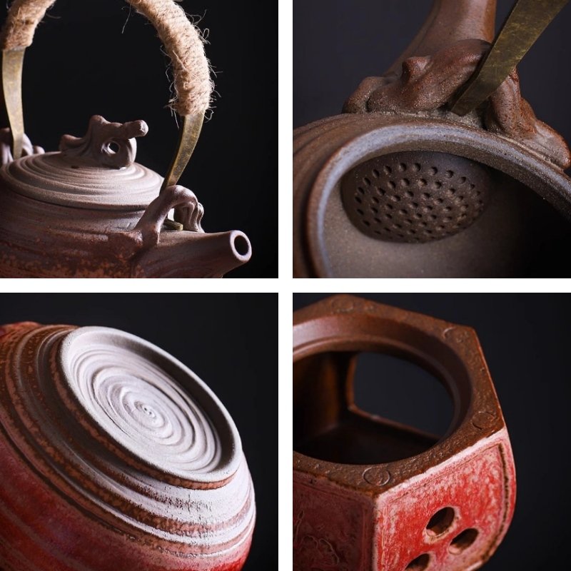 7.8 Fl Oz Traditional Handmade Antique Red And Blue Ceramic Tea Pots And Warmers Set 7.8 Fl Oz Traditional Handmade Antique Red And Blue Ceramic Tea Pots And Warmers Set