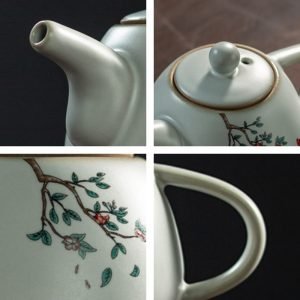 8.1 Fl Oz/240 Ml Ru Kiln Hand Painted Cat Theme Antique Chinese Porcelain Teapot