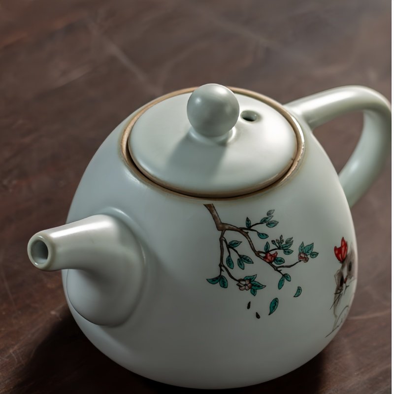 8.1 Fl Oz/240 Ml Ru Kiln Hand Painted Cat Theme Antique Chinese Porcelain Teapot 8.1 Fl Oz/240 Ml Ru Kiln Hand Painted Cat Theme Antique Chinese Porcelain Teapot
