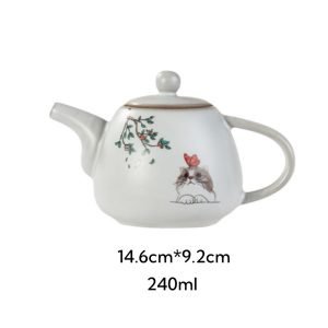 8.1 Fl Oz/240 Ml Ru Kiln Hand Painted Cat Theme Antique Chinese Porcelain Teapot
