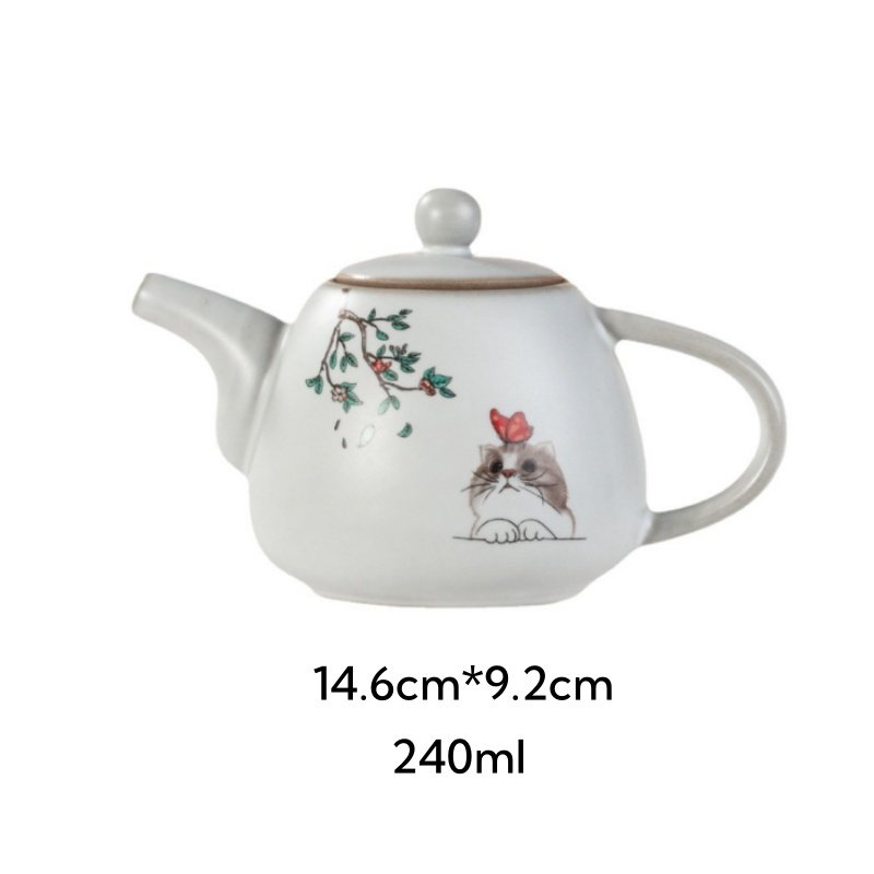 8.1 Fl Oz/240 Ml Ru Kiln Hand Painted Cat Theme Antique Chinese Porcelain Teapot 8.1 Fl Oz/240 Ml Ru Kiln Hand Painted Cat Theme Antique Chinese Porcelain Teapot