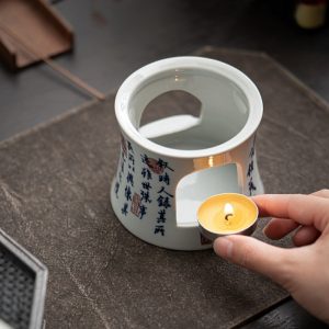 8.5 Fl Oz Small Antique Traditional Poem Theme Ceramic Tea Pot With Wax Warmer Set