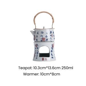8.5 Fl Oz Small Antique Traditional Poem Theme Ceramic Tea Pot With Wax Warmer Set