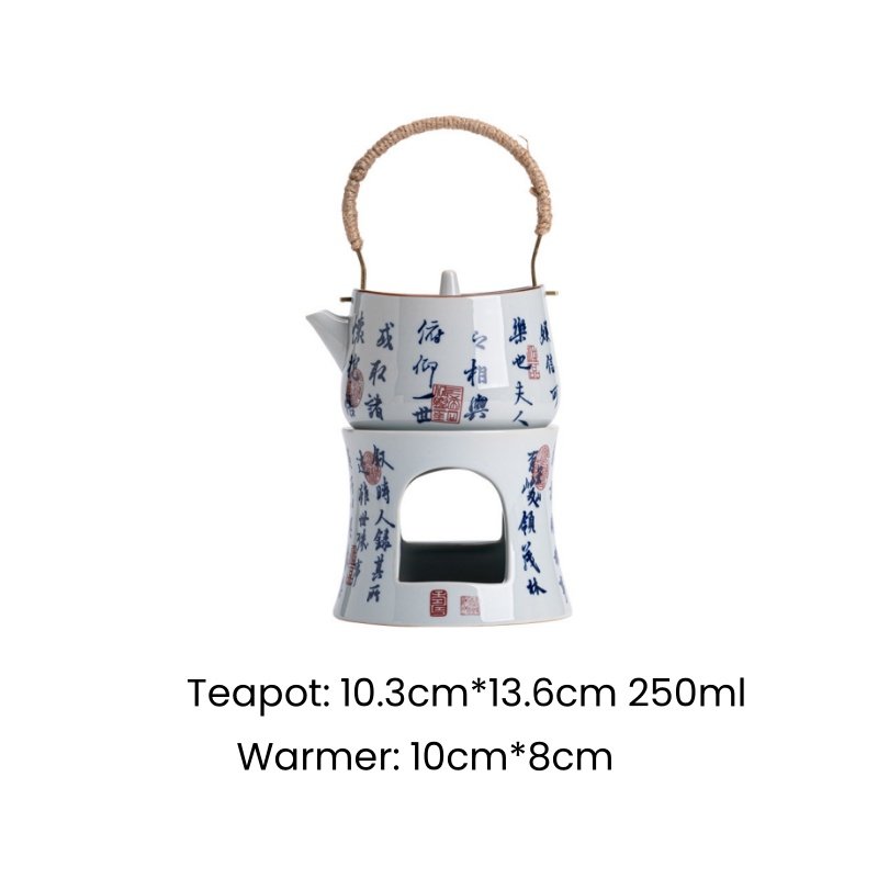 8.5 Fl Oz Small Antique Traditional Poem Theme Ceramic Tea Pot With Wax Warmer Set 8.5 Fl Oz Small Antique Traditional Poem Theme Ceramic Tea Pot With Wax Warmer Set