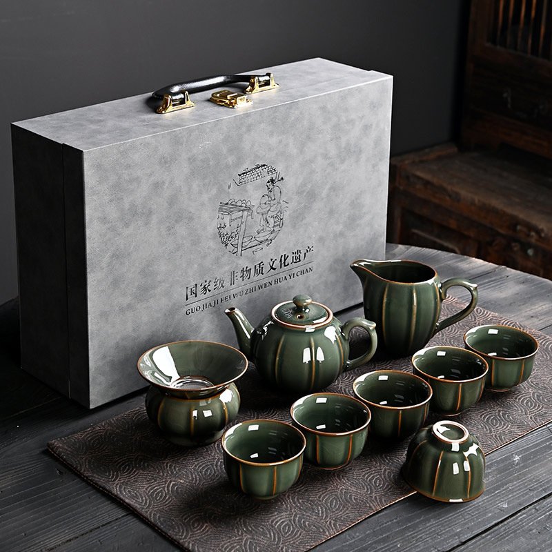 Ancient Antique Ge Kiln Crack Glaze Chinese Porcelain Tea Service Set For Sale Ancient Antique Ge Kiln Crack Glaze Chinese Porcelain Tea Service Set For Sale