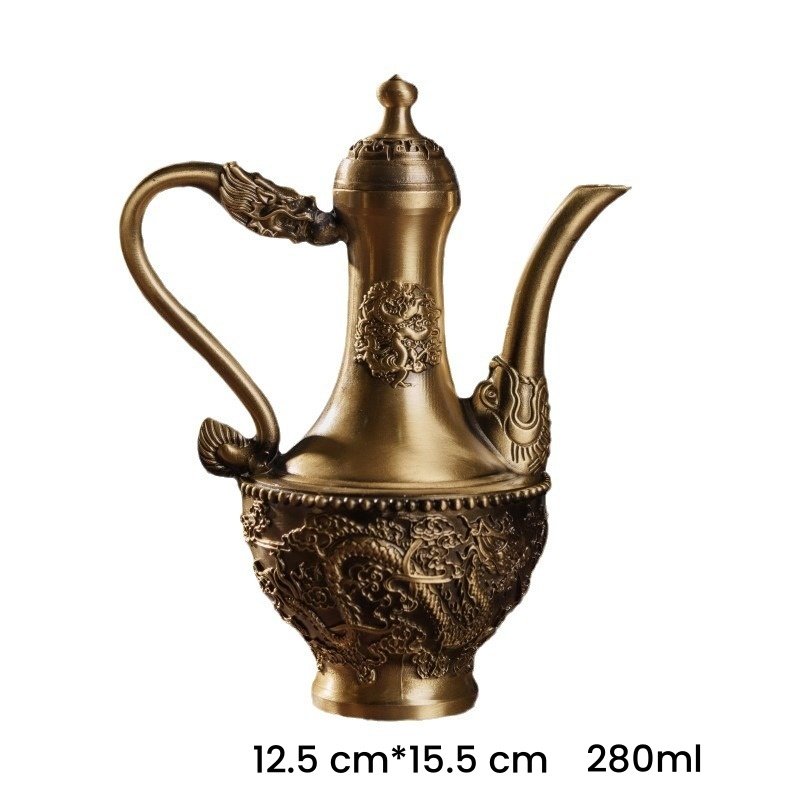 Ancient Tall Dragon And Phoenix Theme Handcrafted Brass Teapot Antique For Sale Ancient Tall Dragon And Phoenix Theme Handcrafted Brass Teapot Antique For Sale