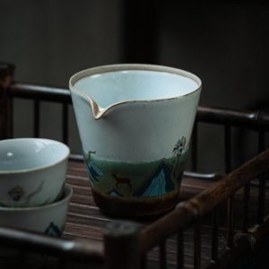 Anique Japanese Mountains Pattern Turquoise Blue Glaze Natural Kiln Transformation Cerami Kung Fu Cha Hai