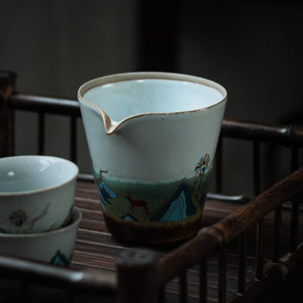 Anique Japanese Mountains Pattern Turquoise Blue Glaze Natural Kiln Transformation Cerami Kung Fu Cha Hai