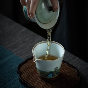 Anique Japanese Mountains Pattern Turquoise Blue Glaze Natural Kiln Transformation Cerami Kung Fu Cha Hai