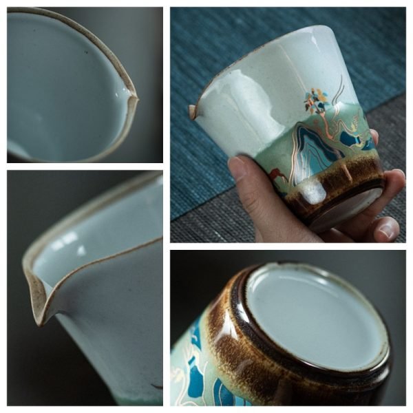 Anique Japanese Mountains Pattern Turquoise Blue Glaze Natural Kiln Transformation Cerami Kung Fu Cha Hai