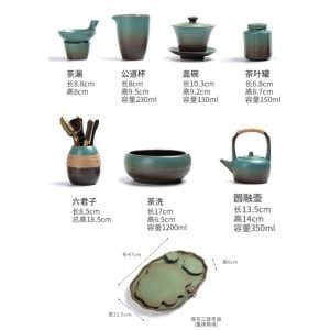 Antique Authentic Green Ceramic Gong Fu Cha Tea Set With Lotus Leaf Shaped Tray