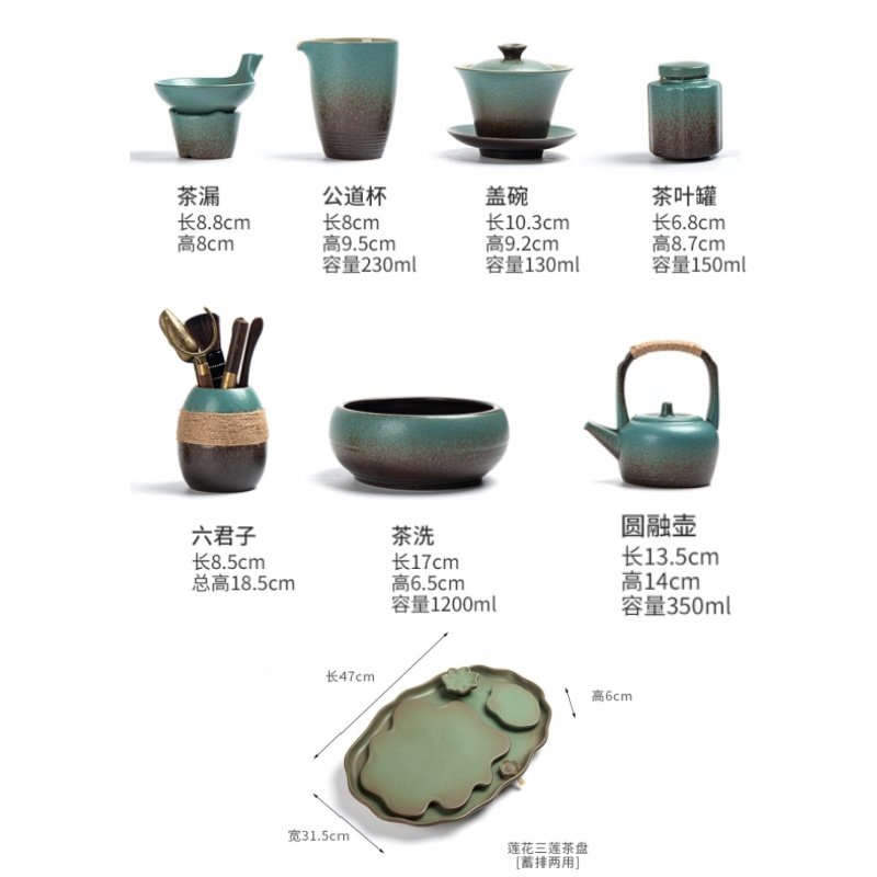 Antique Authentic Green Ceramic Gong Fu Cha Tea Set With Lotus Leaf Shaped Tray Antique Authentic Green Ceramic Gong Fu Cha Tea Set With Lotus Leaf Shaped Tray