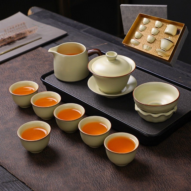 Antique Beige Ru Kiln Authentic Ceramic Chinese Ceremonial Tea Set For Sale Antique Beige Ru Kiln Authentic Ceramic Chinese Ceremonial Tea Set For Sale