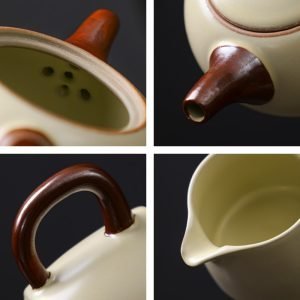 Antique Beige Ru Kiln Authentic Ceramic Chinese Ceremonial Tea Set For Sale