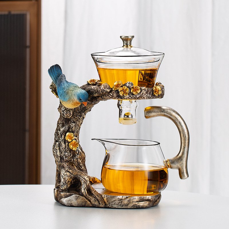 Antique Bird With Tree Theme High Borosilicate Glass Semi Automatic Lazy Tea Set Antique Bird With Tree Theme High Borosilicate Glass Semi Automatic Lazy Tea Set