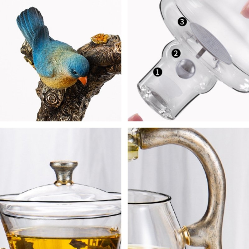 Antique Bird With Tree Theme High Borosilicate Glass Semi Automatic Lazy Tea Set Antique Bird With Tree Theme High Borosilicate Glass Semi Automatic Lazy Tea Set