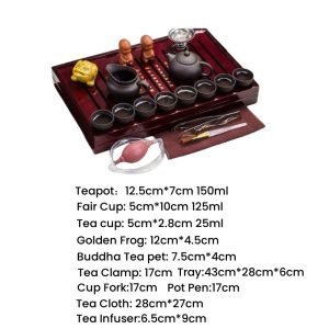 Antique Brown And Black Purple Clay Traditional Gong Fu Tea Ceremonial Sets With Wooden Tray