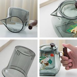 Antique Crane Theme Grey High Borosilicate Glass Tea Ceremony Sets For Adults