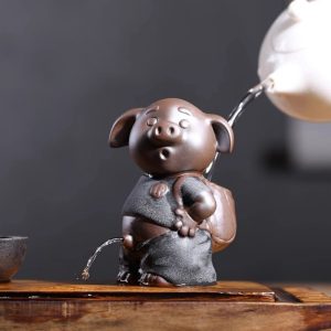 Antique Cute Peeing Little Pig Boy Purple Clay Black Gold Sand Glaze Handmade Gongfu Tea Pet