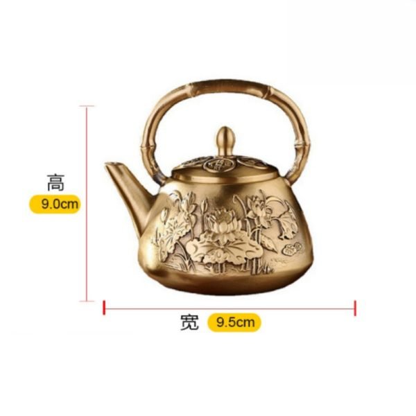 Antique Elegant Handmade Embossed Lotus Theme Brass Tea Kettle For Sale