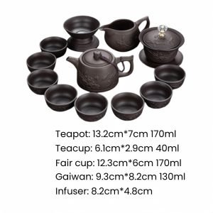 Antique Embossed Flower Pattern Purple Clay Chinese Ceremonial Tea Set For Sale