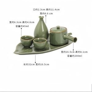 Antique Green Leaf Theme Traditional Japanese Porcelain Tea Ceremony Tea Set