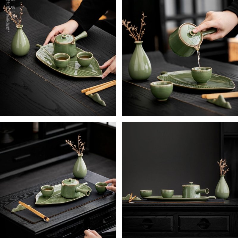 Antique Green Leaf Theme Traditional Japanese Porcelain Tea Ceremony Tea Set Antique Green Leaf Theme Traditional Japanese Porcelain Tea Ceremony Tea Set