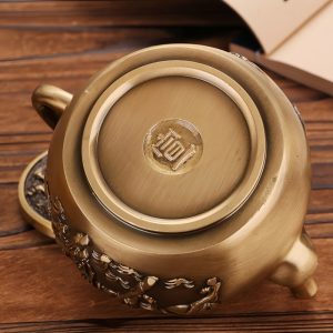 Antique Handmade Horses Theme Small Brass Teapot Symbolize Success