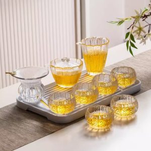 Antique High Borosilicate Crystal Clear Hammered Tea Set Glass For Sale