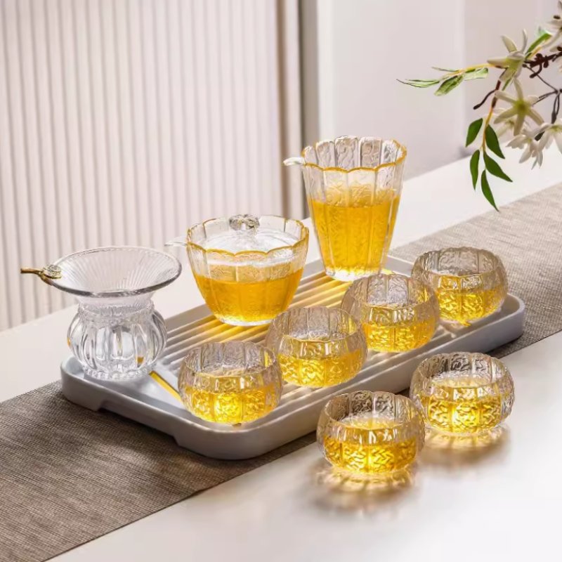 Antique High Borosilicate Crystal Clear Hammered Tea Set Glass For Sale Antique High Borosilicate Crystal Clear Hammered Tea Set Glass For Sale