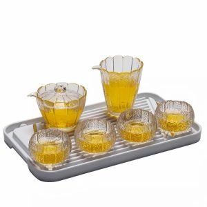 Antique High Borosilicate Crystal Clear Hammered Tea Set Glass For Sale