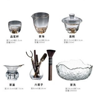 Antique High Borosilicate Heat Resistant Crystal Clear Golden Inlaid Glass Tea Ceremony Sets