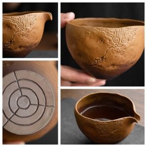 Antique Japanese Auspicious Clouds Brown Glaze Old Clay Chahai Gongfu Tea Ceremony Accessories
