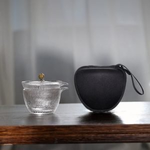 Antique Portable Frosted Hammer Glass Travel Tea And Coffee Kit With Case