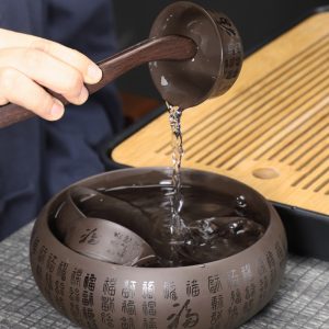 Antique Purple Clay Blessing Theme Gong Fu Tea Ceremony Set With Round Tea Tray For Sale