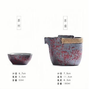 Antique Red Rust Glaze Ceramic Travel Tea And Coffee Set With Carrying Case For One