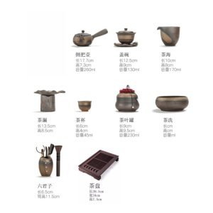 Antique Rough Pottery Lotus Theme Kung Fu Tea Service Set With Wooden Tray