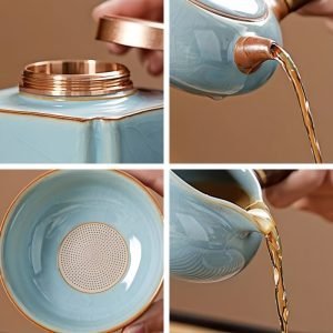 Antique Ru Kiln Style Blue Crack Glaze Porcelain Gong Fu Tea Ceremonial Set With Tray