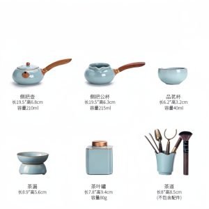 Antique Ru Kiln Style Blue Crack Glaze Porcelain Gong Fu Tea Ceremonial Set With Tray