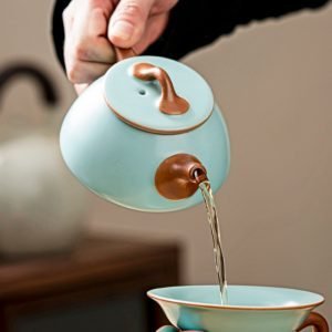 Antique Ru Kiln Style Celadon Porcelain Crack Glaze Gong Fu Tea Tray Set For Sale