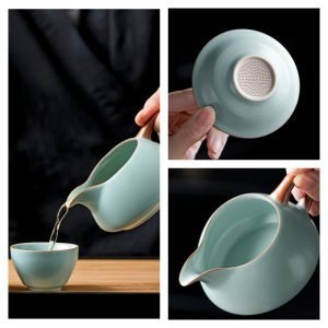 Antique Ru Kiln Style Celadon Porcelain Crack Glaze Gong Fu Tea Tray Set For Sale