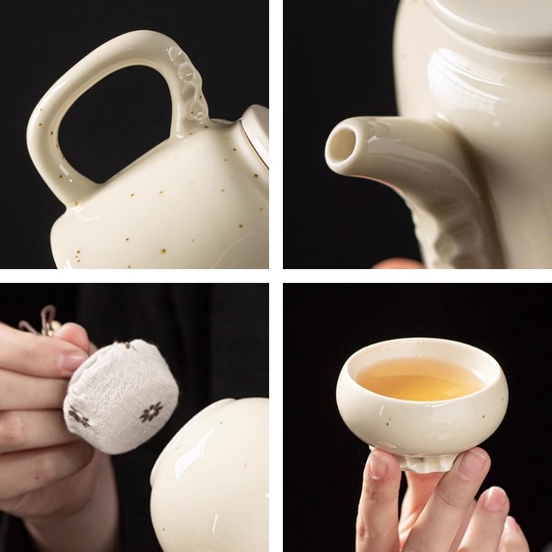 Antique White Lake Stone Theme Ceramic Traditional Tea Ceremony Set Japanese Antique White Lake Stone Theme Ceramic Traditional Tea Ceremony Set Japanese