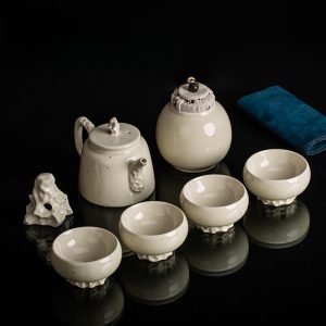 Antique White Lake Stone Theme Ceramic Traditional Tea Ceremony Set Japanese